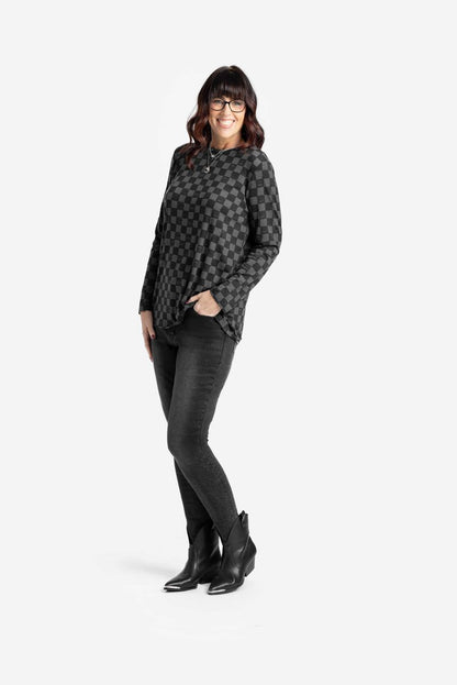 LuLaRoe LuLaRoe Sharon Long Sleeve Top - Midnight Checkmate Grid 