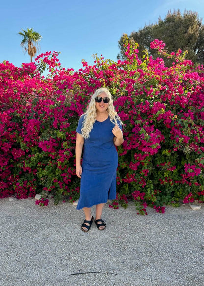 LuLaRoe Leticia Solid Mineral Washed Royal Blue 100% cotton mineral washed midi T-shirt dress - product image 4