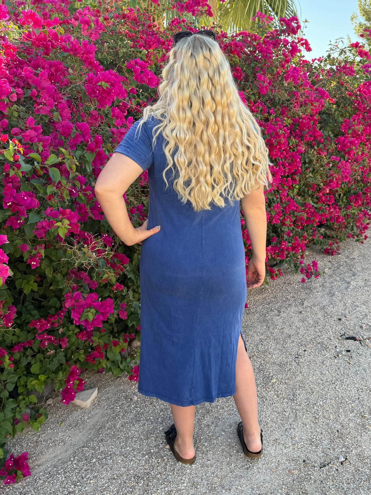 LuLaRoe Leticia Solid Mineral Washed Royal Blue 100% cotton mineral washed midi T-shirt dress - product image 3