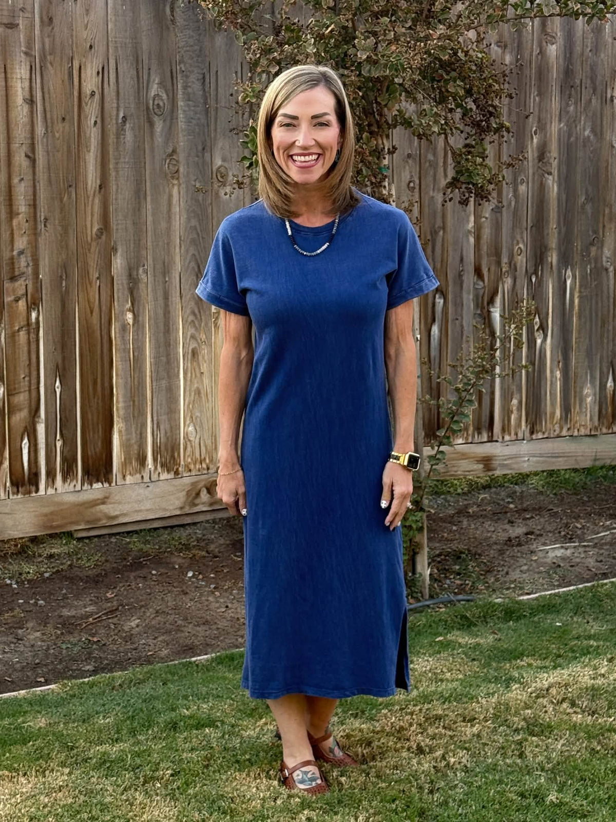 LuLaRoe Leticia Solid Mineral Washed Royal Blue 100% cotton mineral washed midi T-shirt dress - product image 7