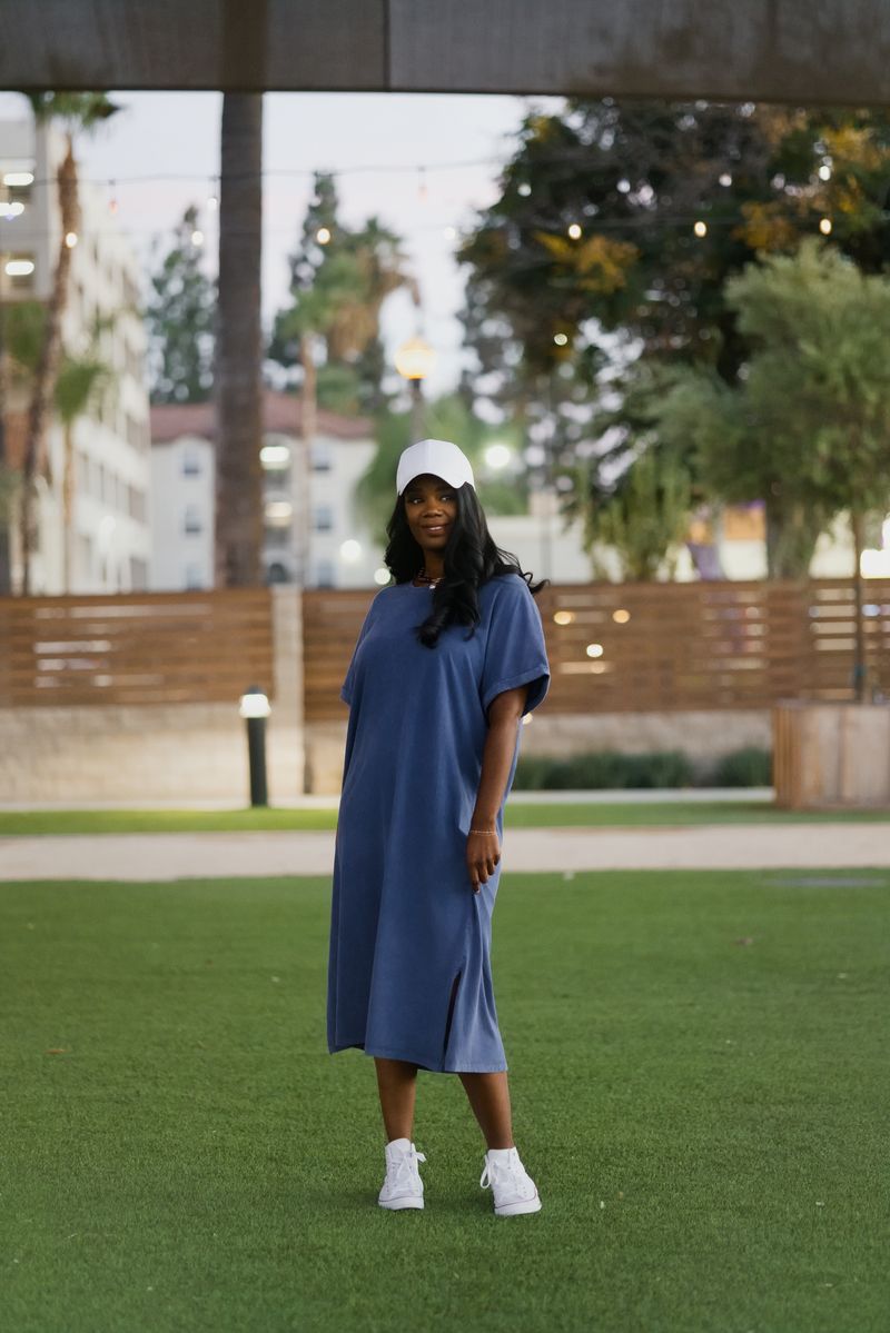 LuLaRoe Leticia Solid Mineral Washed Royal Blue mineral washed cotton midi dress - additional view 10