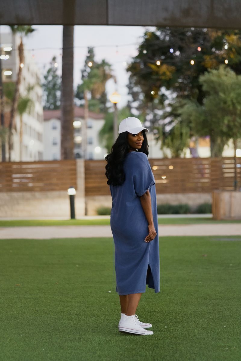 LuLaRoe Leticia Solid Mineral Washed Royal Blue mineral washed cotton midi dress - additional view 9