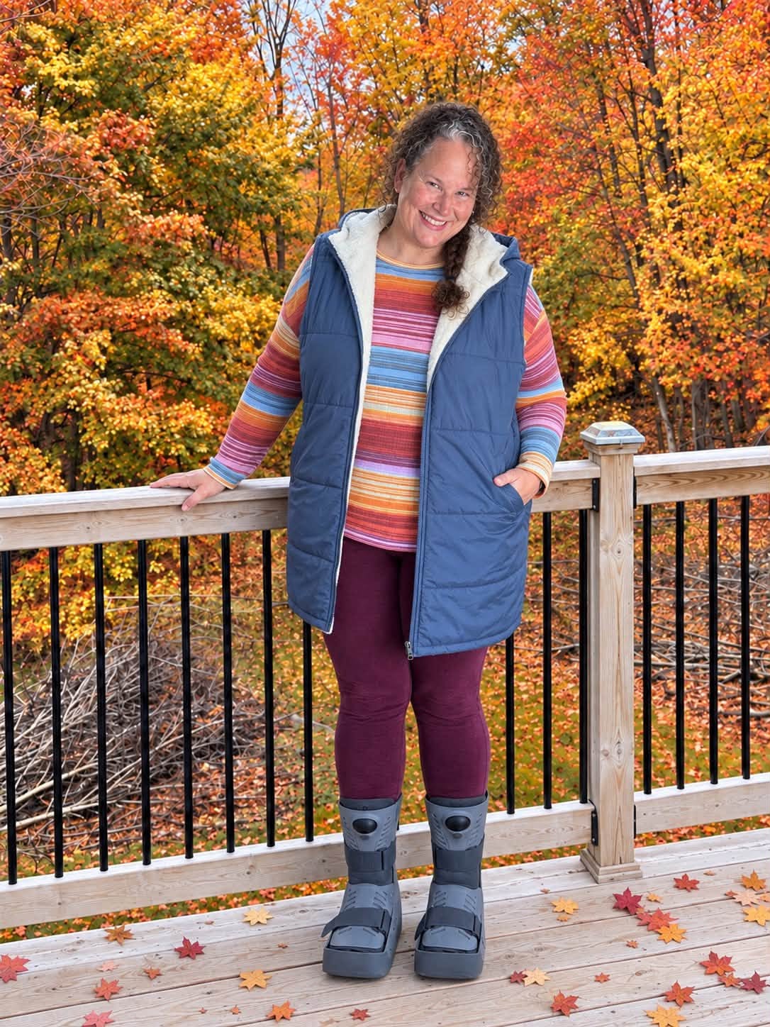 LuLaRoe Alta Solid Dusty Slate Blue reversible puffer vest, product and styling photo 4