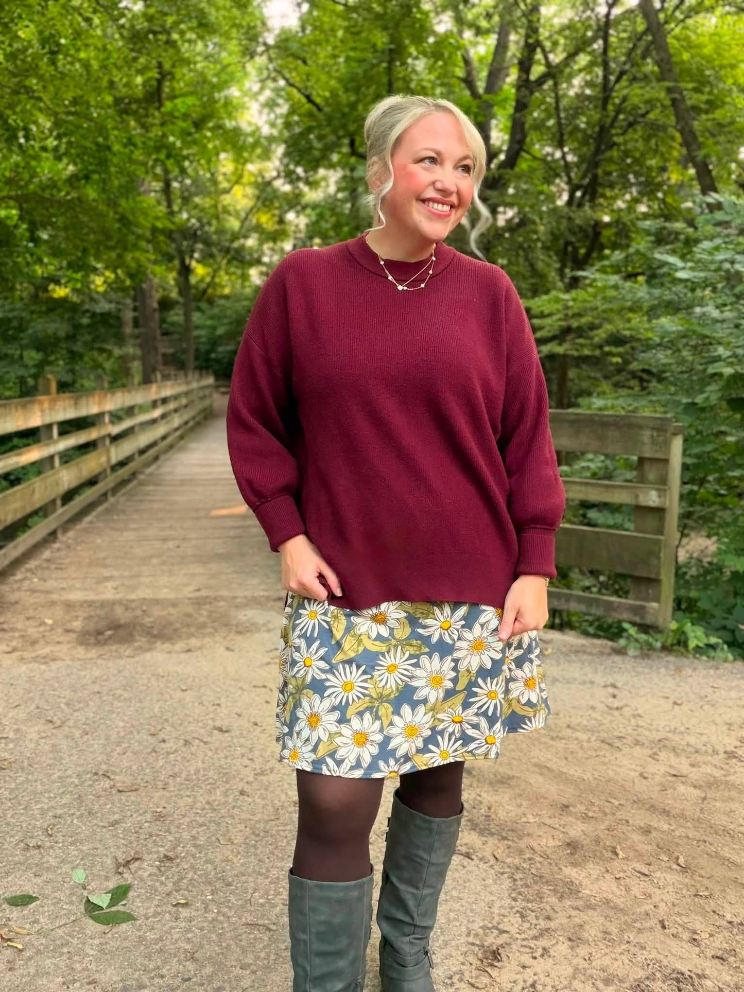 LuLaRoe Eileen Skort - Blue & Olive Daisy Floral