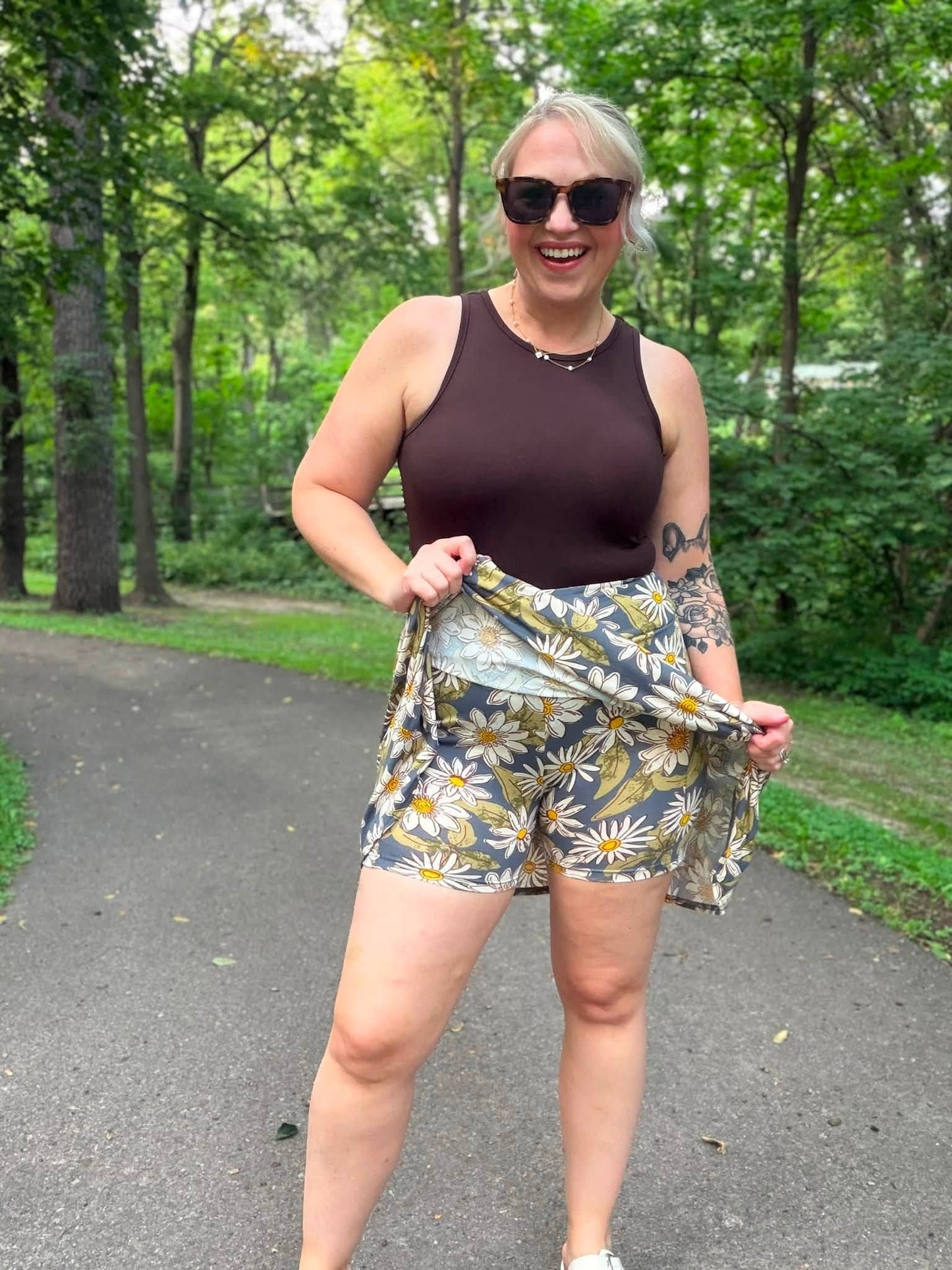 LuLaRoe Eileen Skort - Blue & Olive Daisy Floral