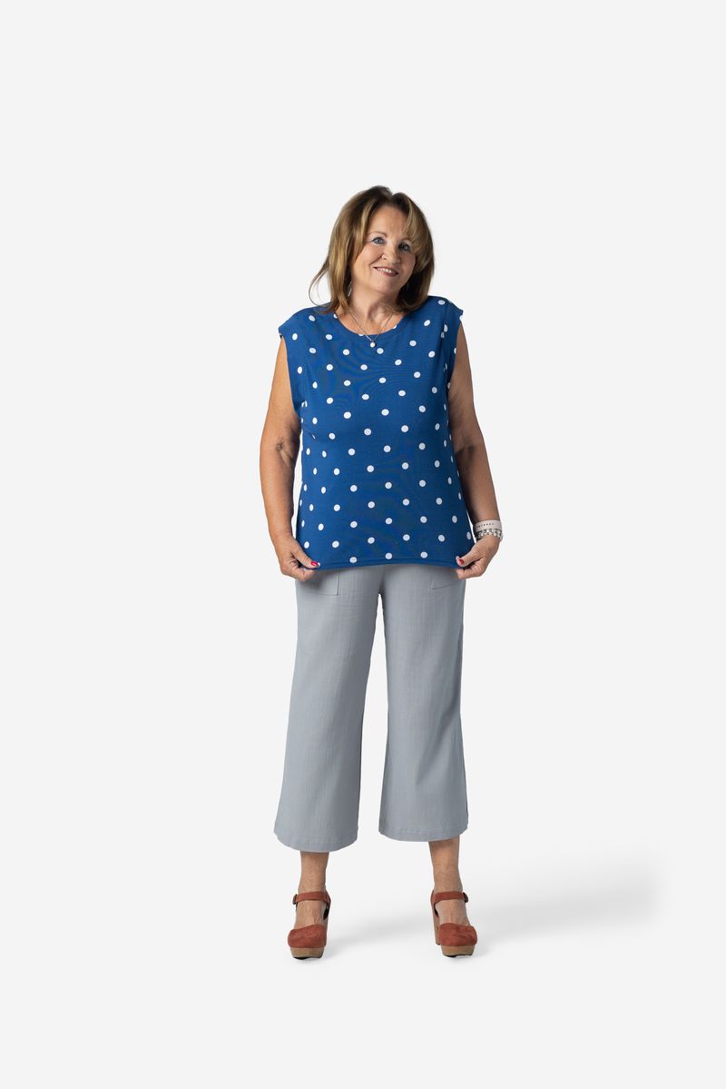 LuLaRoe Suzanne Cap Sleeve Top - Royal Blue Polka Dot