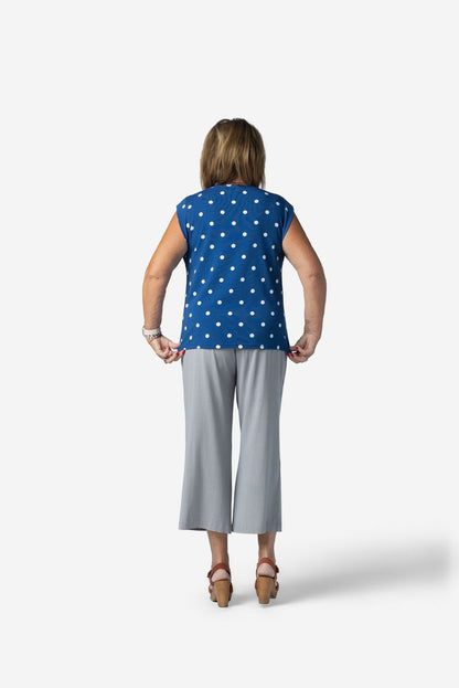 LuLaRoe Suzanne Cap Sleeve Top - Royal Blue Polka Dot