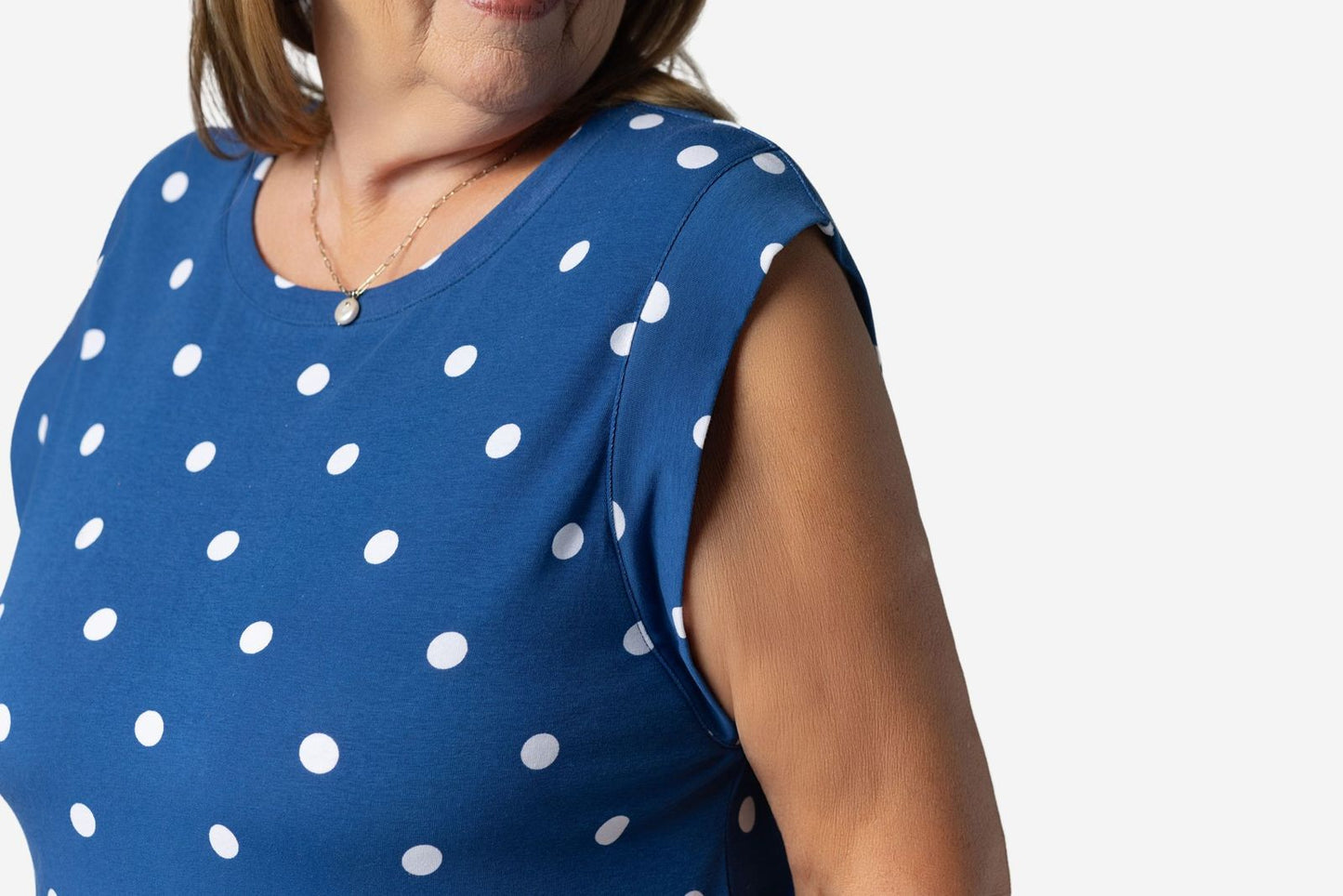 LuLaRoe Suzanne Cap Sleeve Top - Royal Blue Polka Dot