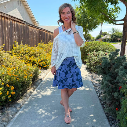 LuLaRoe Eileen Skort - Navy & Dusty Blue Tonal Rose Floral