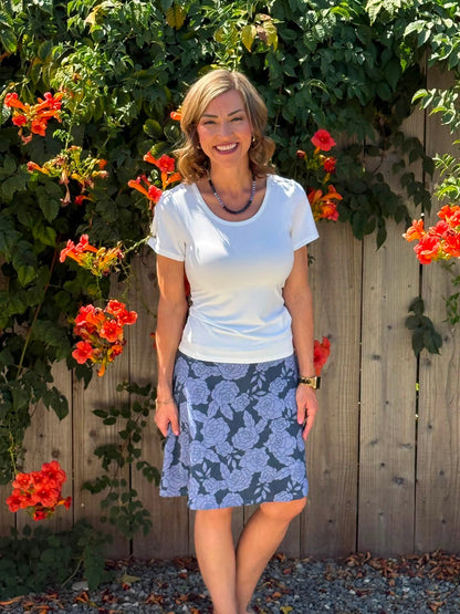 LuLaRoe Eileen Skort - Navy & Dusty Blue Tonal Rose Floral