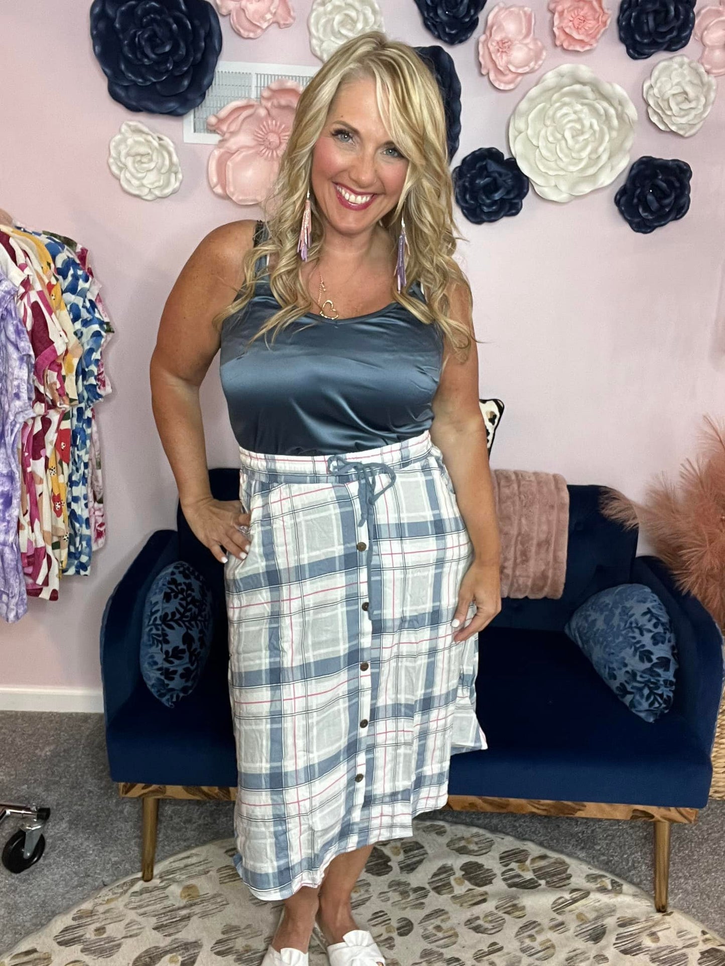 LuLaRoe LuLaRoe Marsha Midi Skirt - Harborline Plaid 