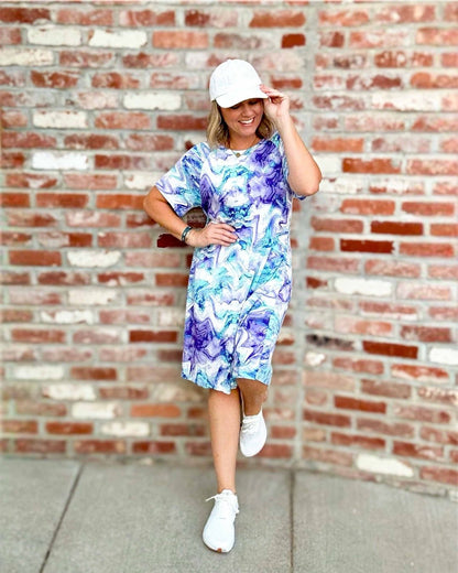 LuLaRoe LuLaRoe Celia Dress - Aqua Amethyst Marble 