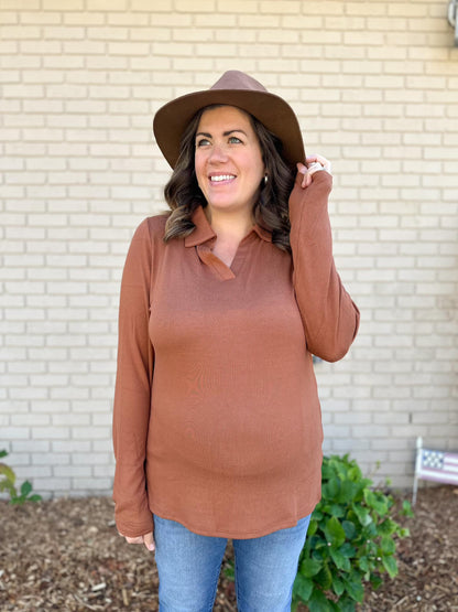 LuLaRoe Courtney - Solid Mocha Bisque Brown Brushed Hacci 