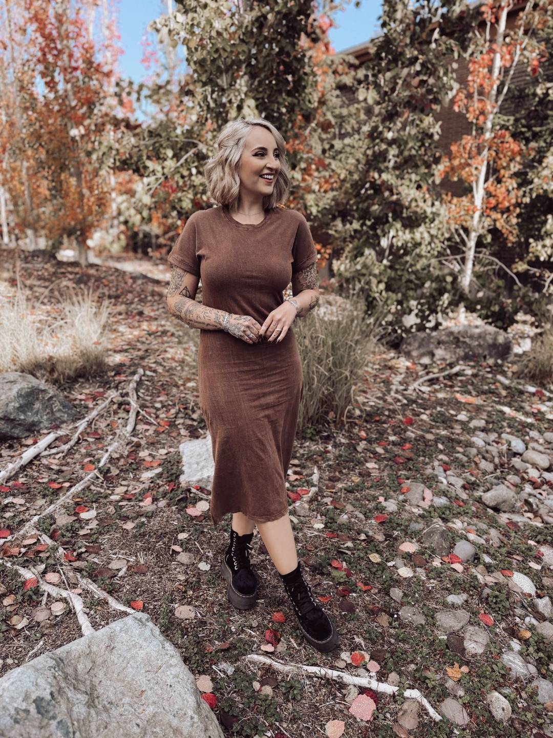 LuLaRoe Leticia Solid Mineral Washed Chocolate Brown 100% cotton mineral washed midi T-shirt dress - product image 6