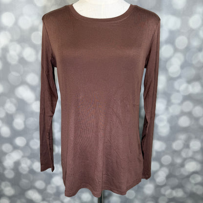 LuLaRoe Essential Long Sleeve Top Solid Brown - women’s crewneck stretch baby rib long sleeve shirt, product photo 2