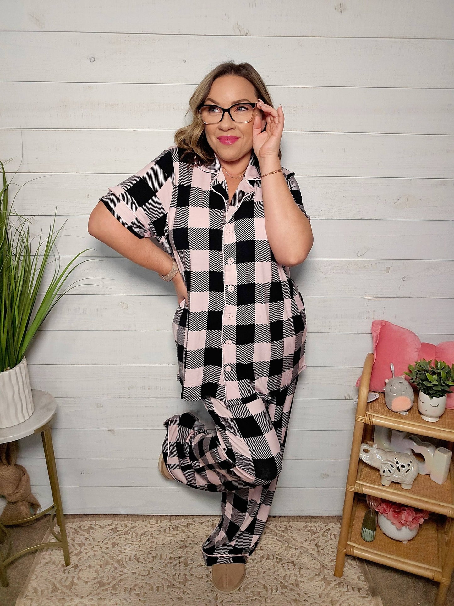 LuLaRoe LuLaRoe Valentine Serene Set - Blush Nightfall Check 