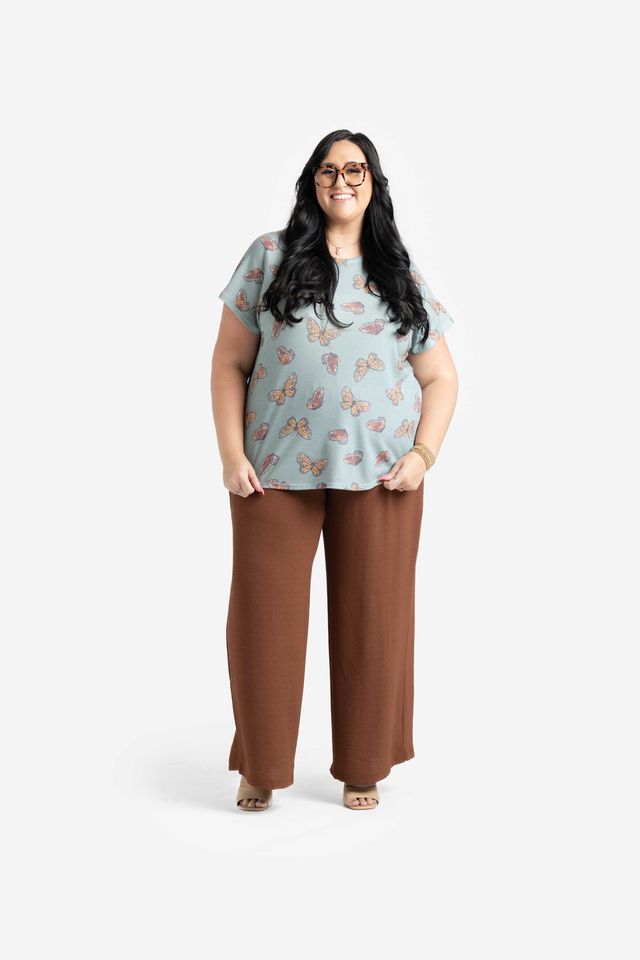 LuLaRoe Melanie - Sage/Rust Butterflies 