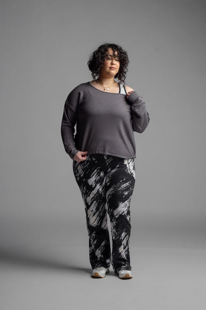 LuLaRoe RISE Passionate Yoga Pant 2.0 - Charcoal Ink Brush Abstract 