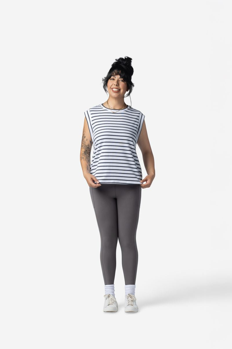 LuLaRoe Suzanne Cap Sleeve Top - Charcoal Stripe