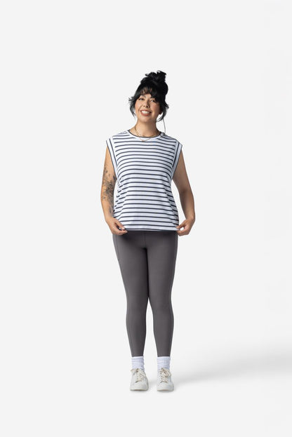LuLaRoe Suzanne Cap Sleeve Top - Charcoal Stripe