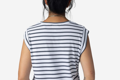 LuLaRoe Suzanne Cap Sleeve Top - Charcoal Stripe