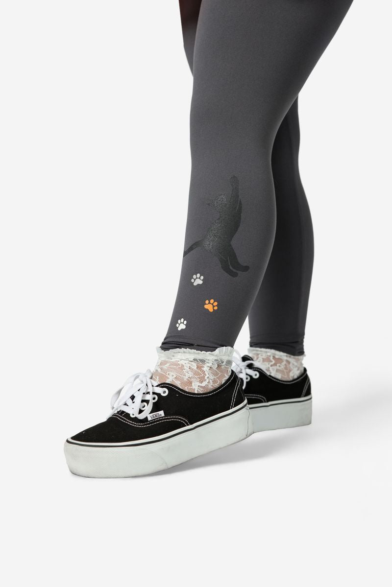 LuLaRoe 2026 Halloween Leggings – Charcoal Black Cat & Colorful Paw Prints