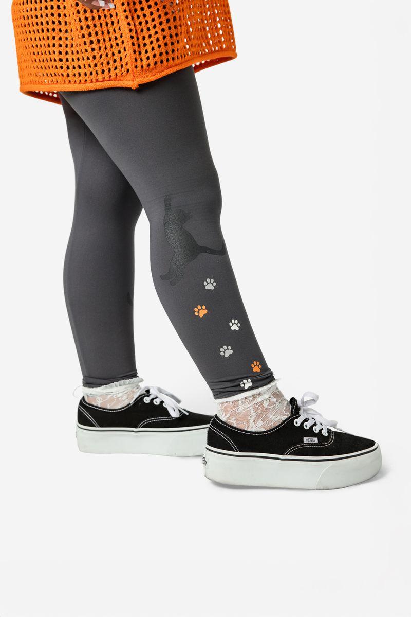 LuLaRoe 2026 Halloween Leggings – Charcoal Black Cat & Colorful Paw Prints