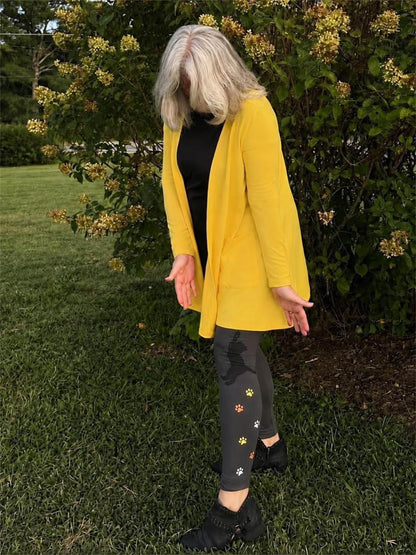 LuLaRoe 2026 Halloween Leggings – Charcoal Black Cat & Colorful Paw Prints