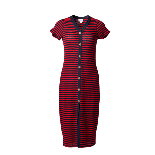 LuLaRoe Leni Dress – Red & Navy Scalloped Stripe