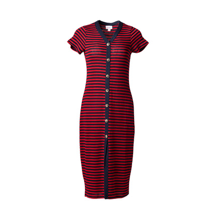 LuLaRoe Leni Dress – Red & Navy Scalloped Stripe