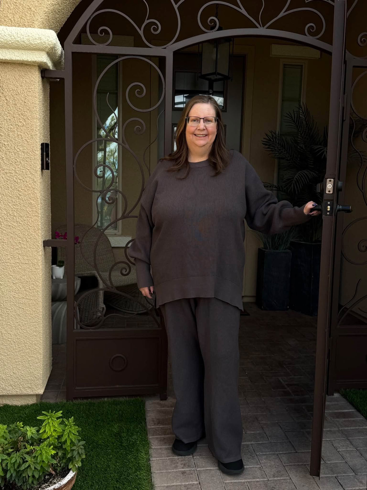 LuLaRoe Cozy Chris Top in Solid Charcoal Gray - view 4