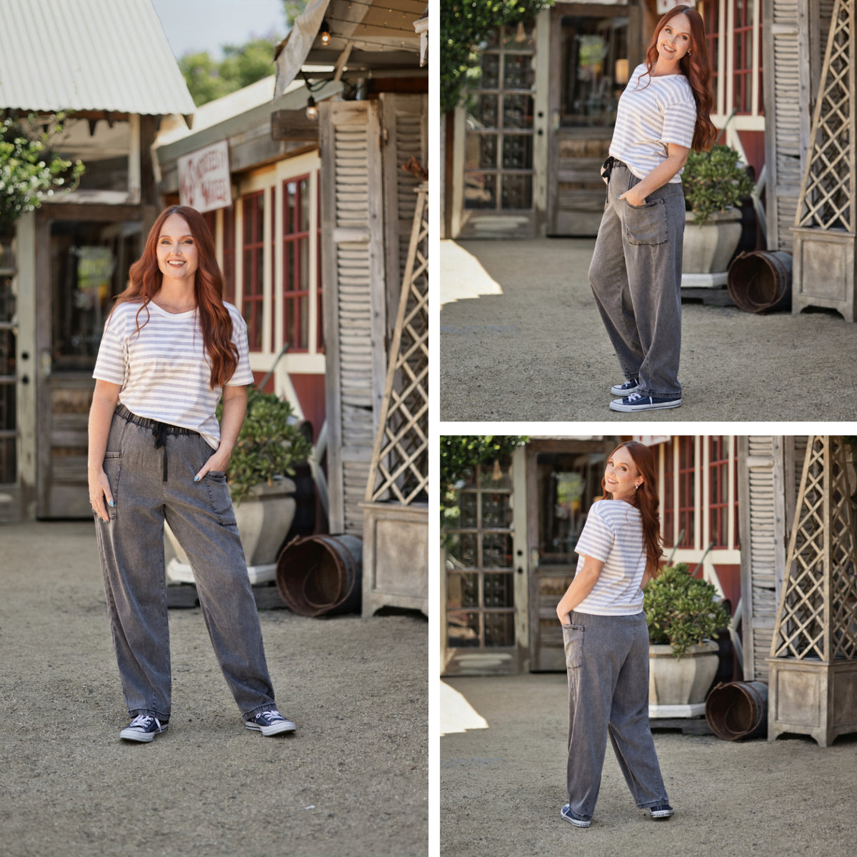LuLaRoe Brindley Charcoal wash women's barrel-leg pull-on pants - product photo 3