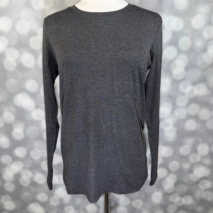 LuLaRoe Essential Long Sleeve Top Solid Heather Charcoal - women’s crewneck stretch baby rib long sleeve shirt, product photo 2