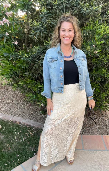 LuLaRoe LuLaRoe Tihane Lace Maxi Skirt - Solid Ivory Heirloom Lace 