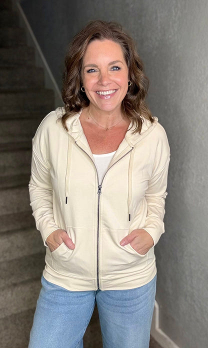 LuLaRoe Essential Zip Hoodie - Solid Whitecap Gray Beige