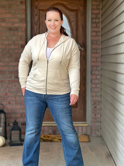 LuLaRoe Essential Zip Hoodie - Solid Whitecap Gray Beige