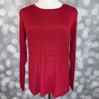 LuLaRoe Essential Long Sleeve Top Solid Crimson Berry - women’s crewneck stretch baby rib long sleeve shirt, product photo 2