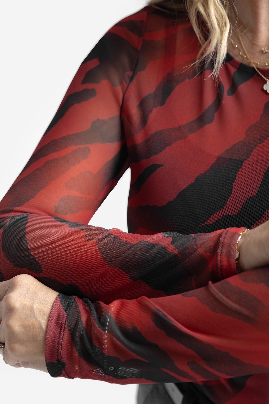 LuLaRoe May Mesh Top - Crimson Wildcat