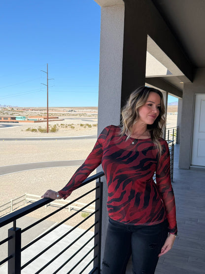 LuLaRoe May Mesh Top - Crimson Wildcat