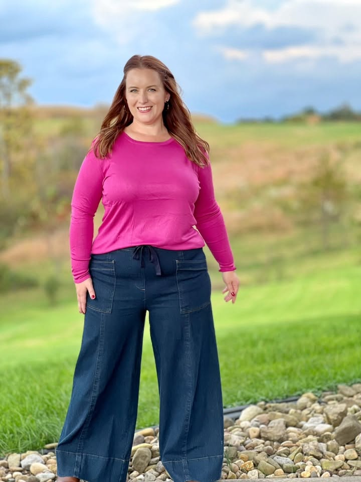 LuLaRoe Essential Long Sleeve Top Solid Dark Orchid - women’s crewneck stretch baby rib long sleeve shirt, product photo 4