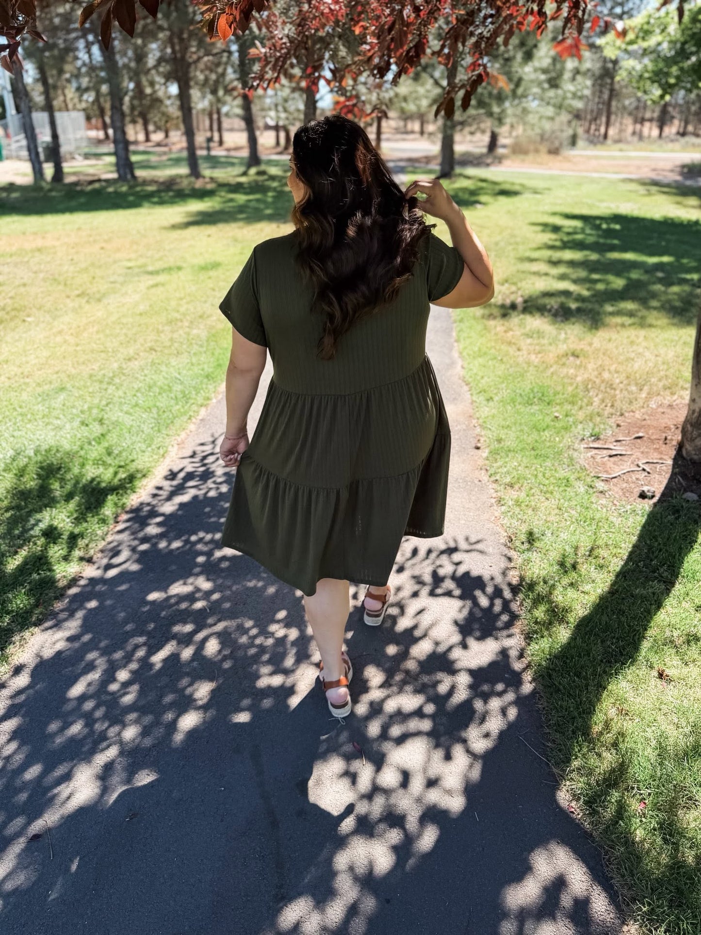LuLaRoe Ariel Tiered Dress - Solid Deep Olive