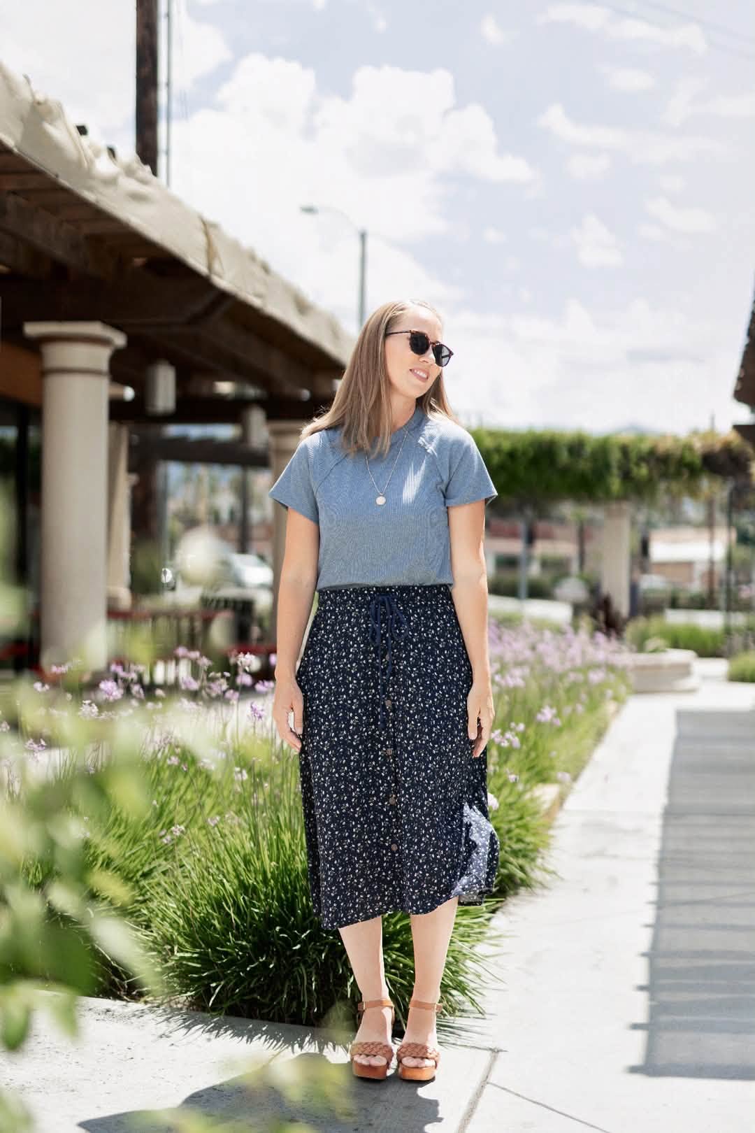 LuLaRoe Melanie Raglan Top in Solid Denim Blue product image.