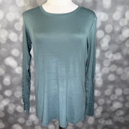 LuLaRoe Essential Long Sleeve Top Solid Dusty Sage - women’s crewneck stretch baby rib long sleeve shirt, product photo 2