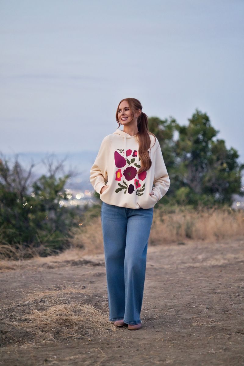 LuLaRoe Graphic Hoodie - Soft Ivory Multicolor Fruit & Floral Graphic