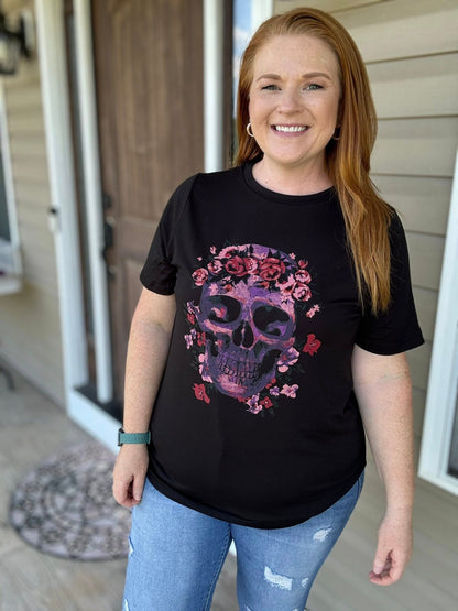 LuLaRoe Halloween 2025 - Rivkah Top - Haunted Blooms Skull