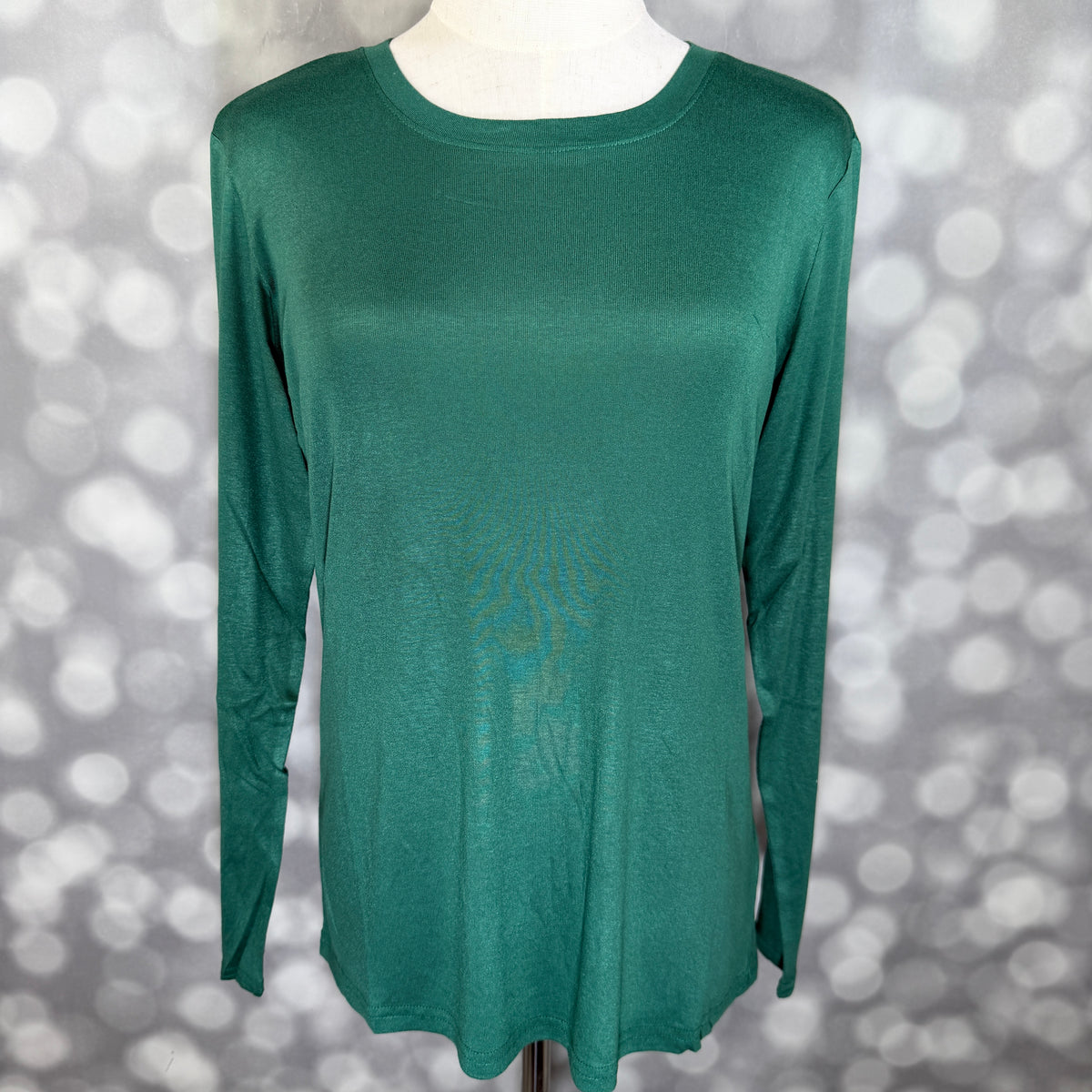LuLaRoe Essential Long Sleeve Top Solid Forest Green - women’s crewneck stretch baby rib long sleeve shirt, product photo 2