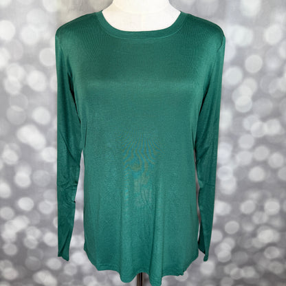 LuLaRoe Essential Long Sleeve Top Solid Forest Green - women’s crewneck stretch baby rib long sleeve shirt, product photo 2