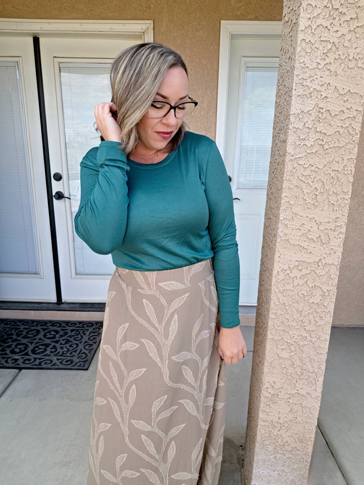 LuLaRoe Essential Long Sleeve Top Solid Forest Green - women’s crewneck stretch baby rib long sleeve shirt, product photo 3