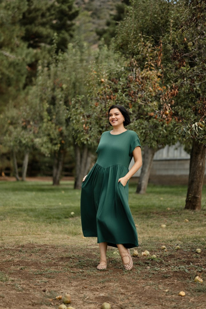 LuLaRoe Cassandra Cap Sleeve Midi Dress – Solid Forest Green – view 3