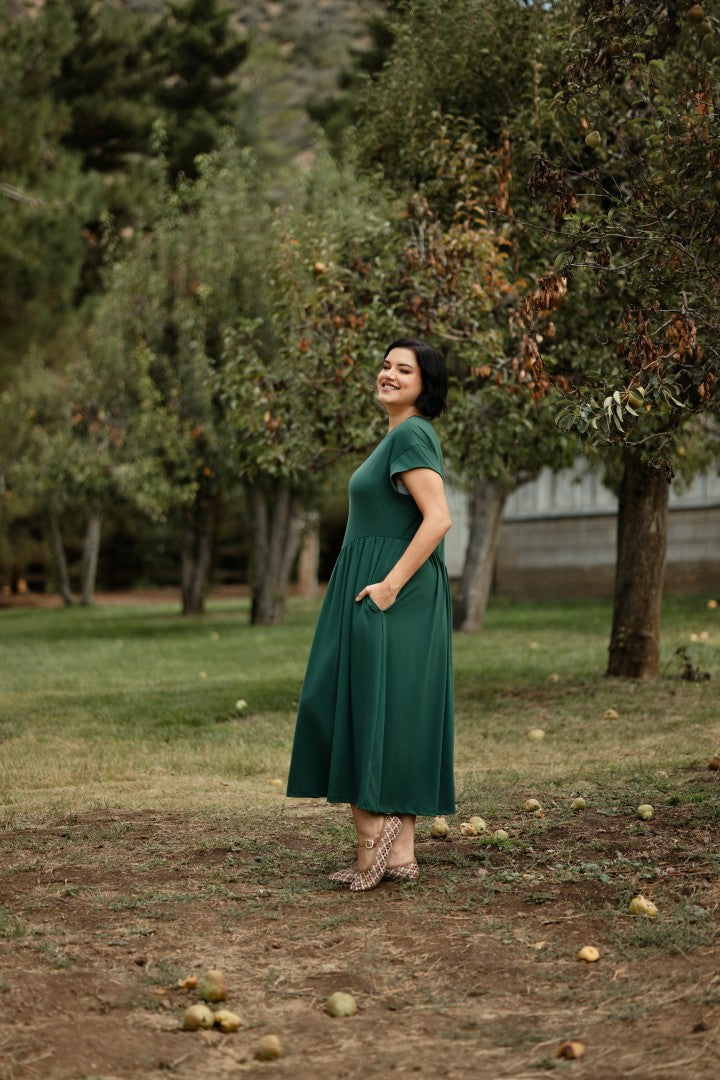 LuLaRoe Cassandra Cap Sleeve Midi Dress – Solid Forest Green – view 4